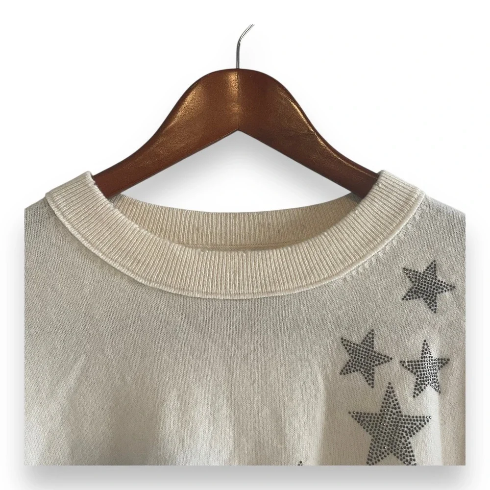 Zadig & Voltaire Gaby Strass Stars Cream Wool Cashmere Sweater Large - Picture 3 of 8